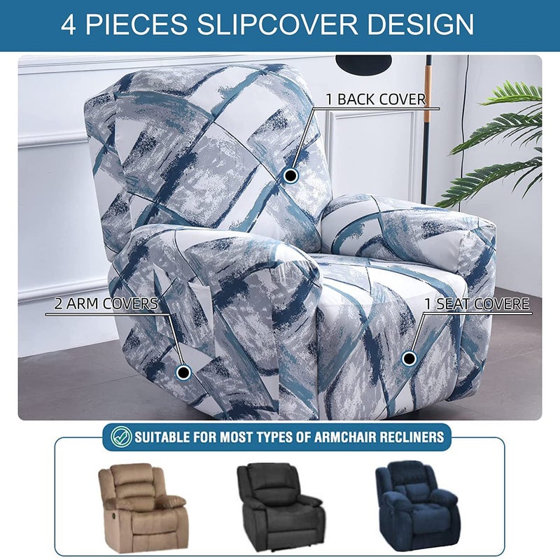 Eco-Ancheng Recliner Slipcovers 4-Pieces Lazyboy Recliner Covers Recliner Couch Covers Recliner Chair Cover Non Slip Reclining Slipcovers with Storage Pockets Furniture Protector for Living Room - Image 4